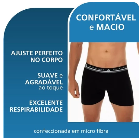 Kit Com 5 Cuecas Boxer Masculina Microfibra Original - ORNAEL