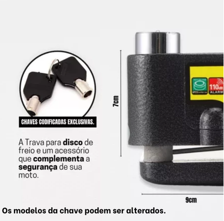 Trava Cadeado De Freio Disco Com Alarme Sonoro Para Moto - ORNAEL