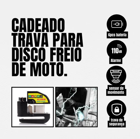 Trava Cadeado De Freio Disco Com Alarme Sonoro Para Moto - ORNAEL