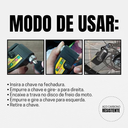 Trava Cadeado De Freio Disco Com Alarme Sonoro Para Moto - ORNAEL