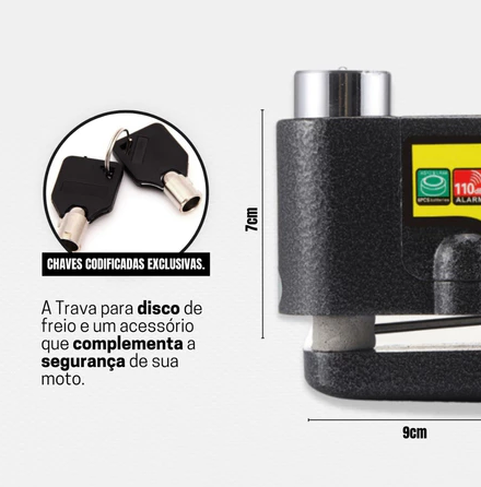 Trava Cadeado De Freio Disco Com Alarme Sonoro Para Moto - ORNAEL